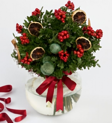 Akvaryum Cam Vazoda Kokina Çiçeği - Yılbaşı Çiçeği